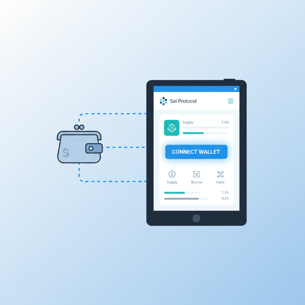 wallet connecting to DeFi lending app interface on Sei, connect button highlighted