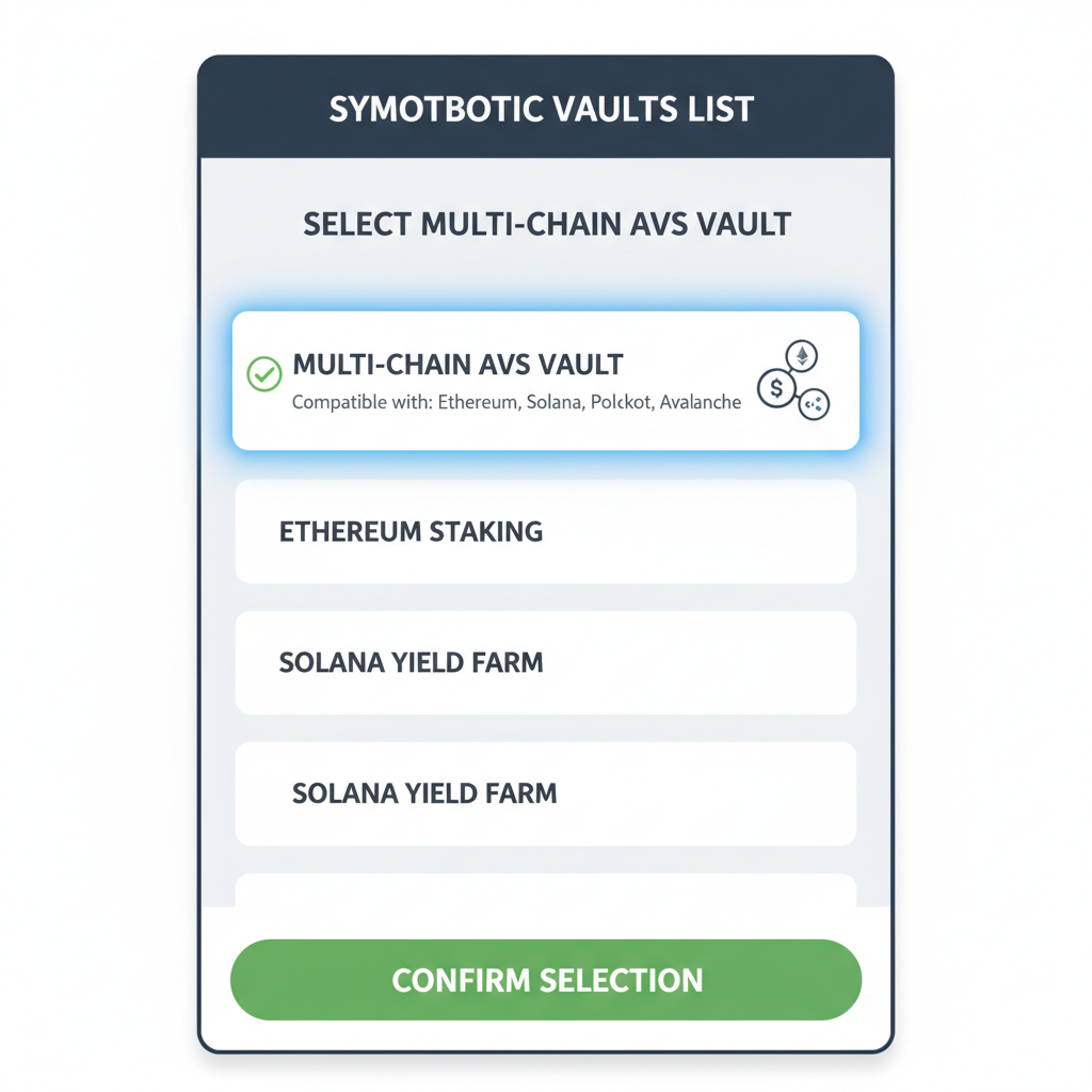 Symbiotic vaults list UI selecting multi-chain AVS vault