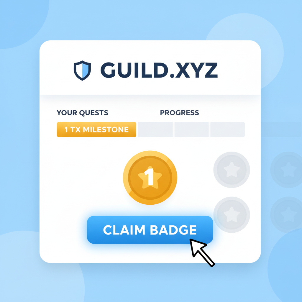guild.xyz interface highlighting 1 TX Milestone Badge claim button