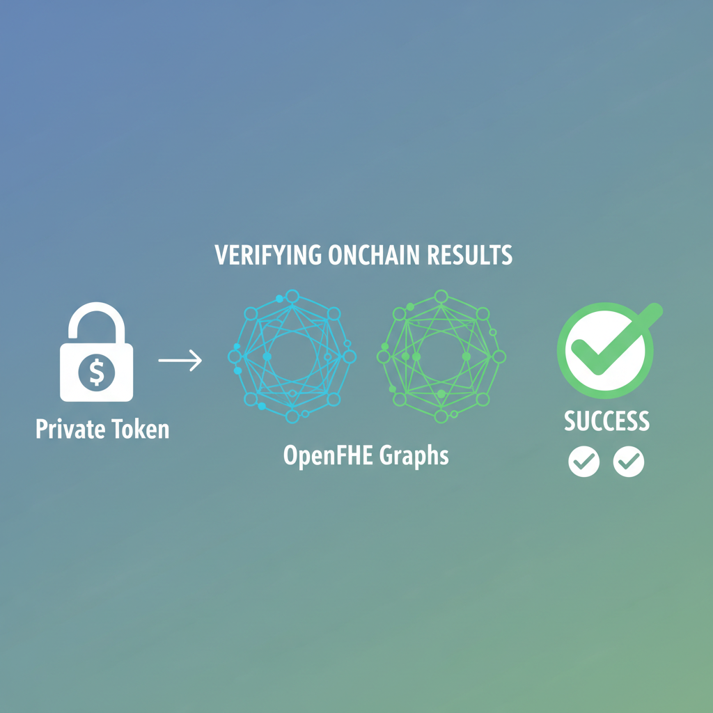 Testing private token swap simulation, OpenFHE graphs verifying onchain results, success checkmarks