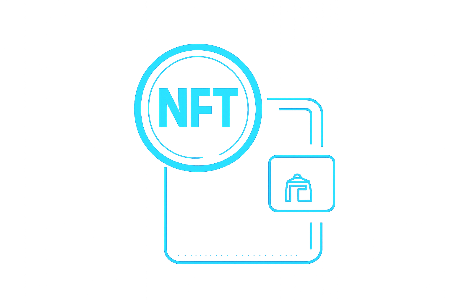 a glowing NFT badge attached to a digital wallet, with a lock symbol indicating non-transferability, futuristic style
