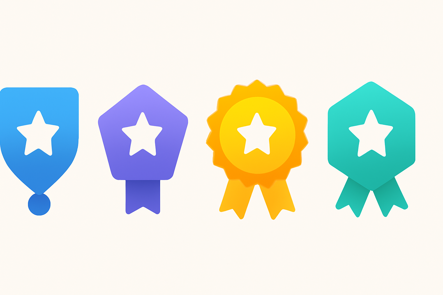 a series of evolving digital badges, changing colors and shapes to show progression, web3 aesthetic