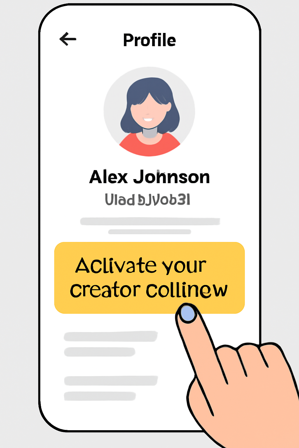 A mobile app profile page with a highlighted 'Activate your creator coin now' button and a finger about to tap it.