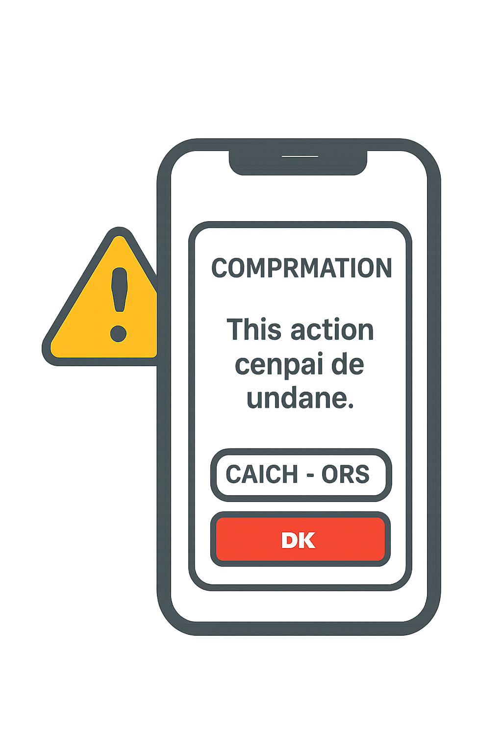 A warning icon with a confirmation screen on a phone, emphasizing the permanence of the action. Clear, cautionary visual.