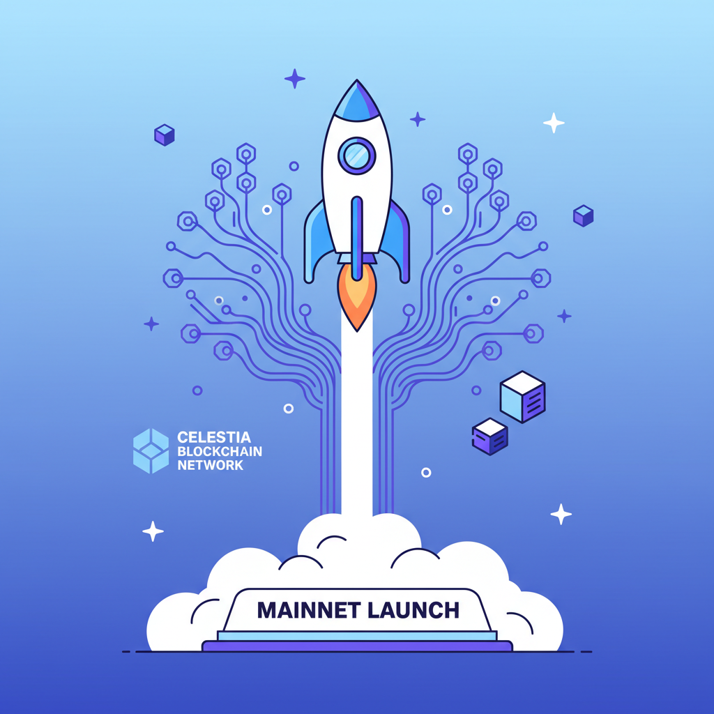 mainnet launch rocket blasting off, Celestia blockchain network expanding
