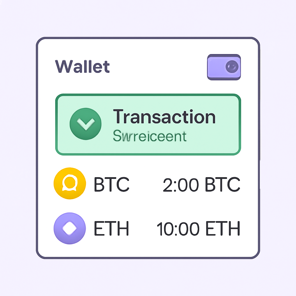 A wallet interface showing a successful transaction notification and updated token balances.