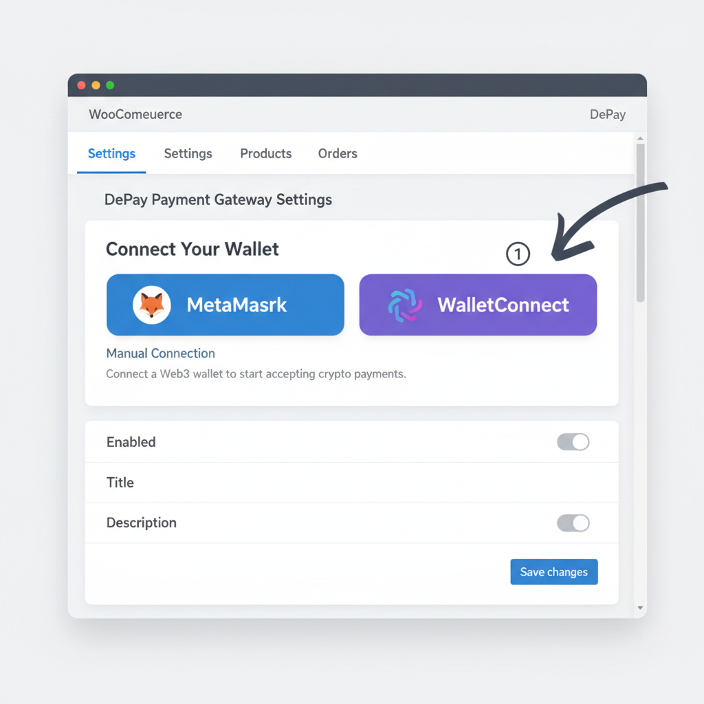DePay WooCommerce settings page wallet connect interface screenshot