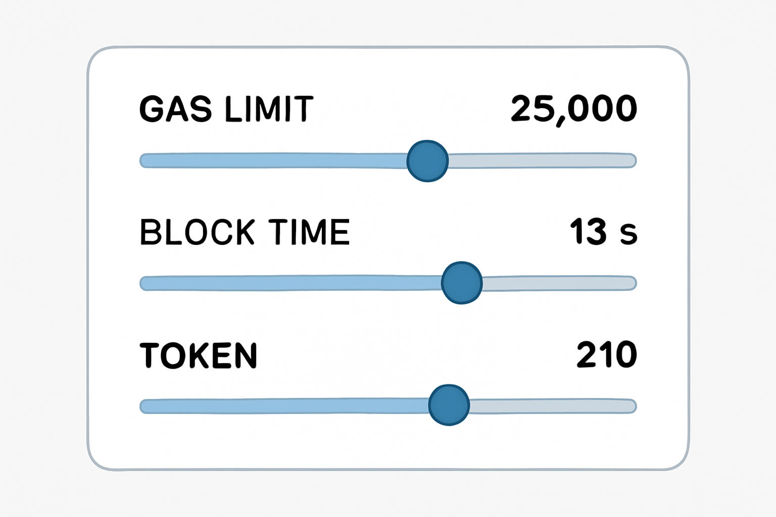 clean configuration panel sliders for gas limits block times token settings blockchain theme modern UI