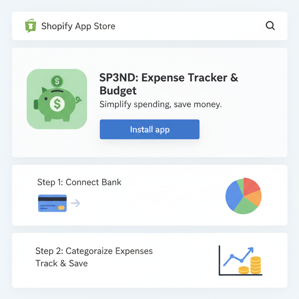 Shopify app store SP3ND plugin page with install button, clean UI screenshot