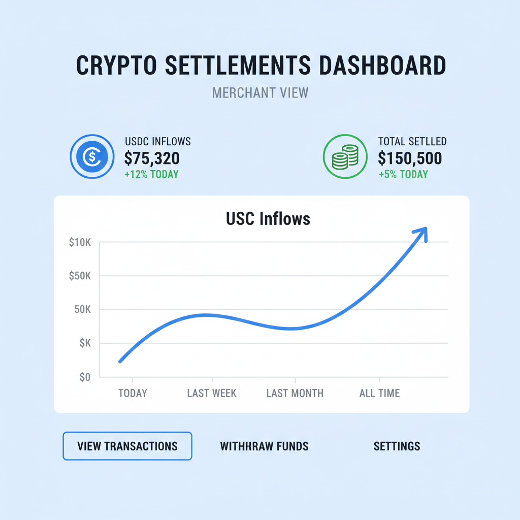 Crypto settlements dashboard graph USDC inflows merchant view