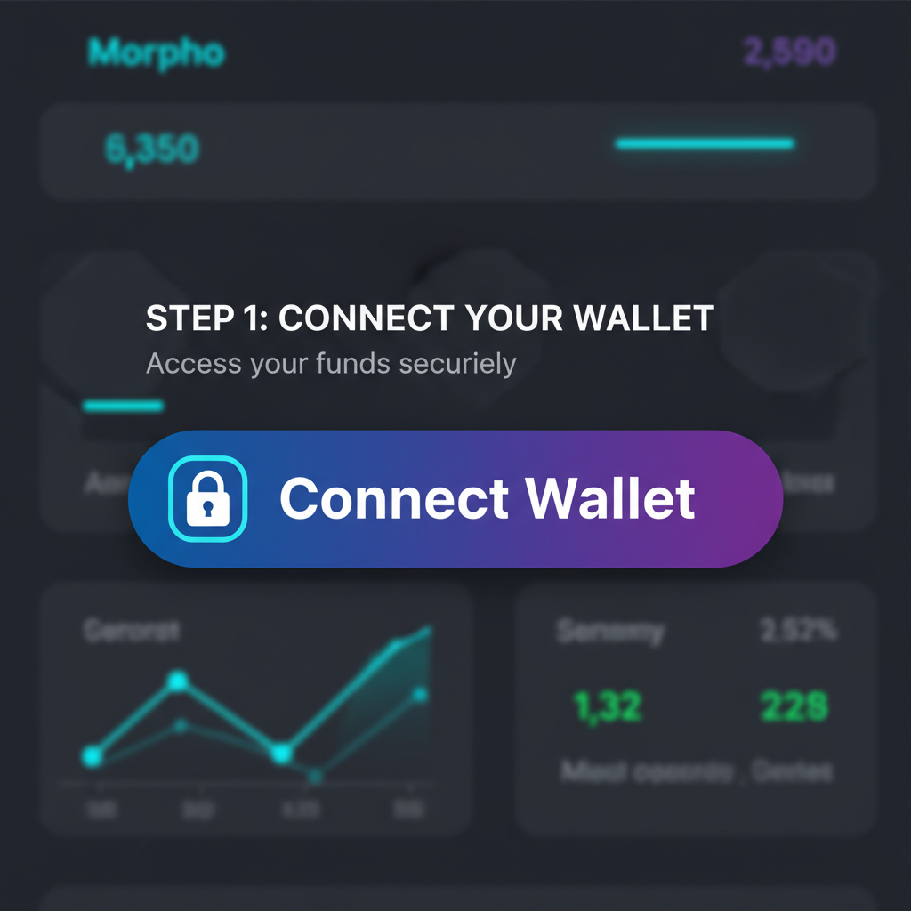wallet connect button on Morpho DeFi dashboard, secure lock icon, dark mode theme