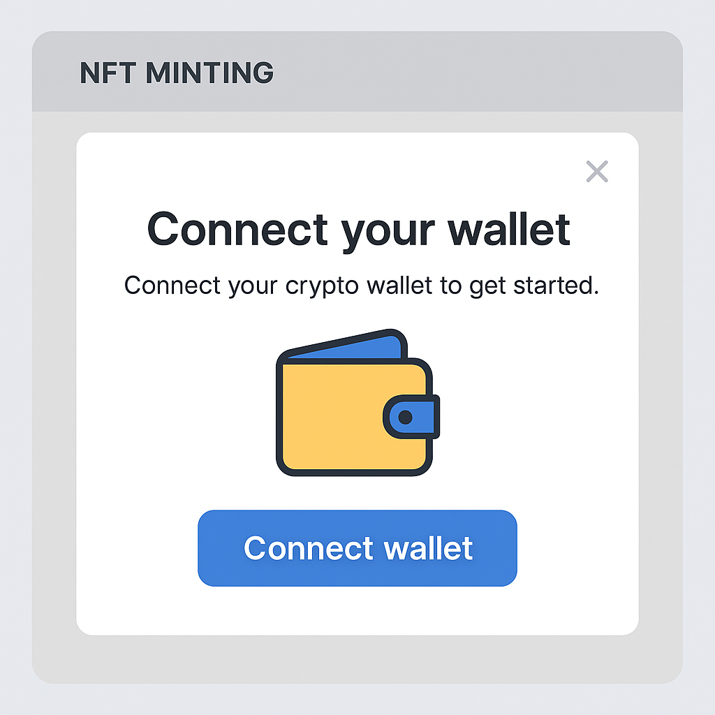 A pop-up window asking to connect a crypto wallet to an NFT minting website.