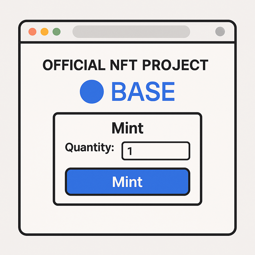 A web browser showing an official NFT project mint page with Base branding.