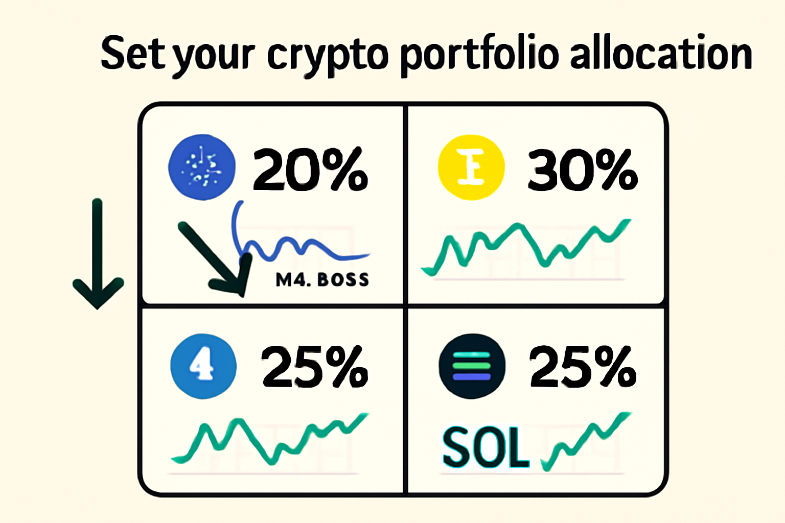 crypto portfolio allocator UI showing 20% inverse position sizing, charts with Celestia TIA price $0.5655