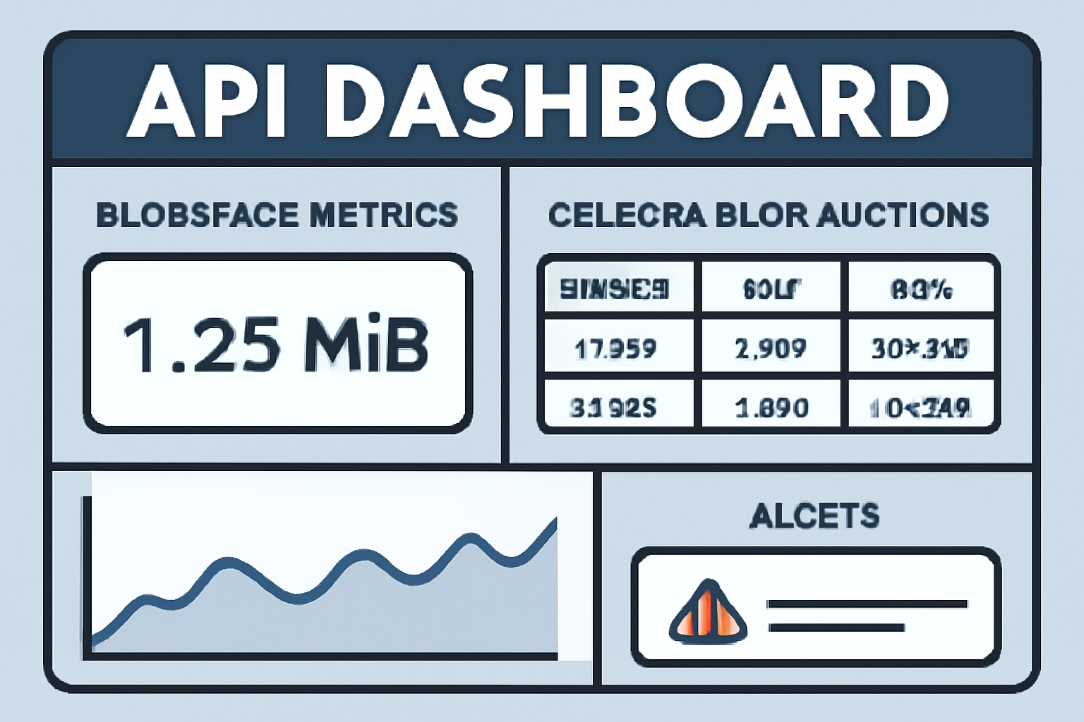 API dashboard with Blobspace metrics, Celestia blob auctions, live charts and alerts