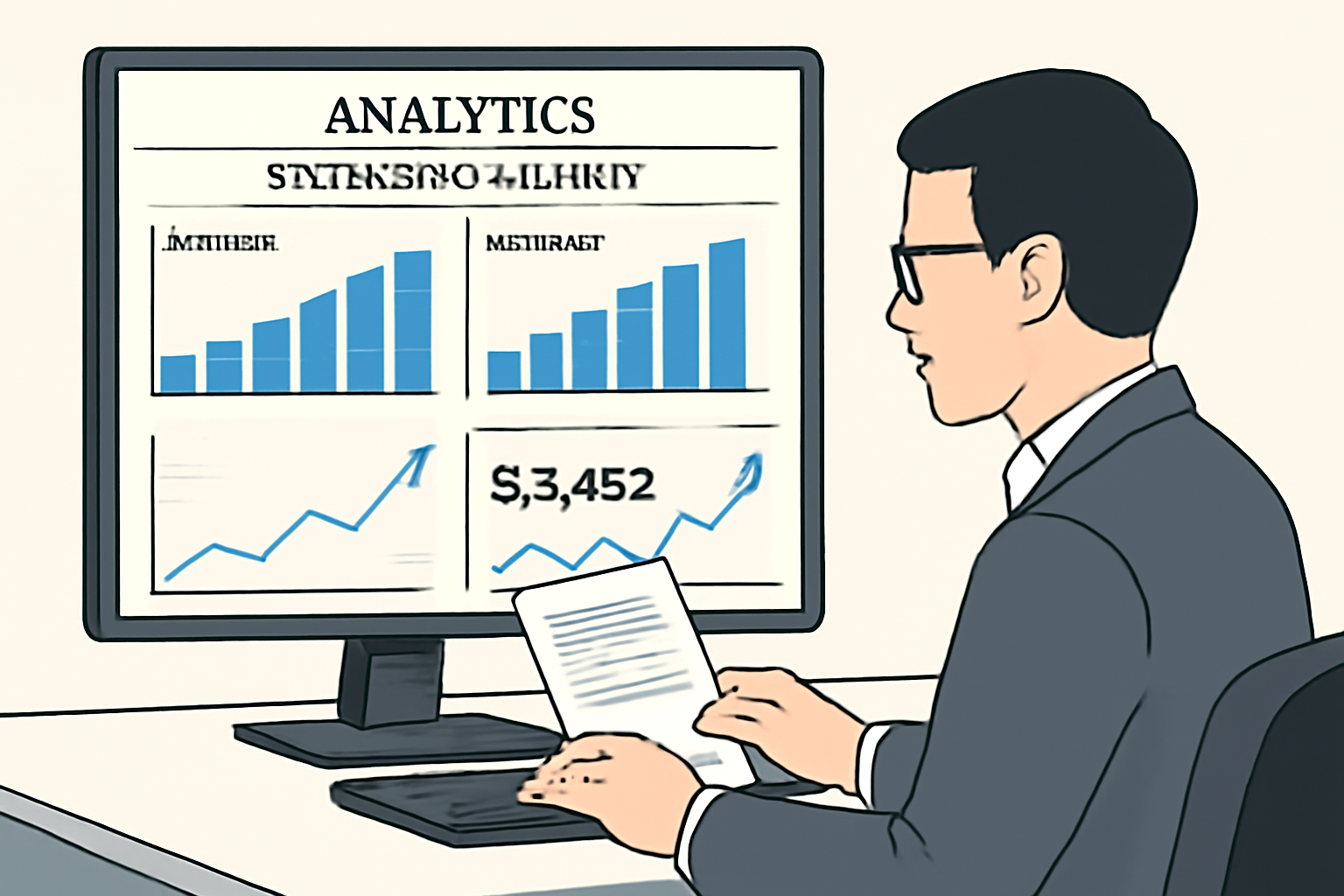 detailed analytics dashboard on music royalty platform, charts showing streams, payouts, graphs rising, professional investor reviewing data on screen