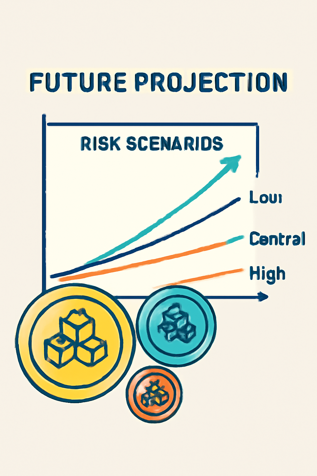 future projection graph with risk scenarios and blockchain tokens