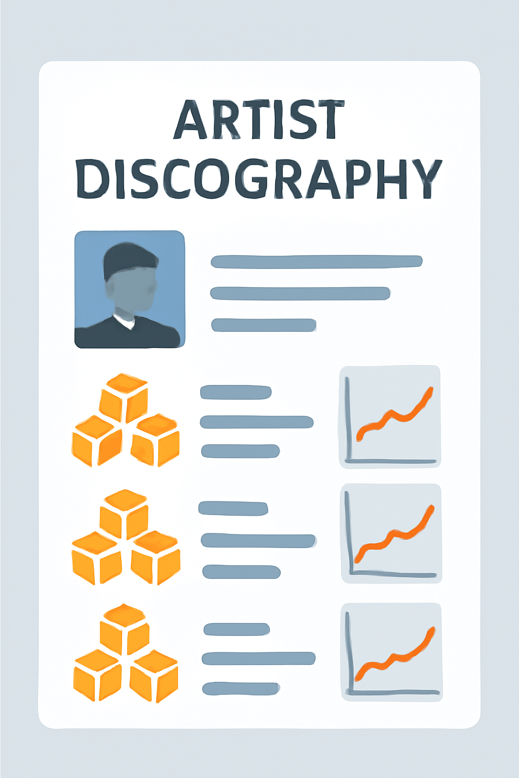 artist discography page with blockchain icons and popularity charts