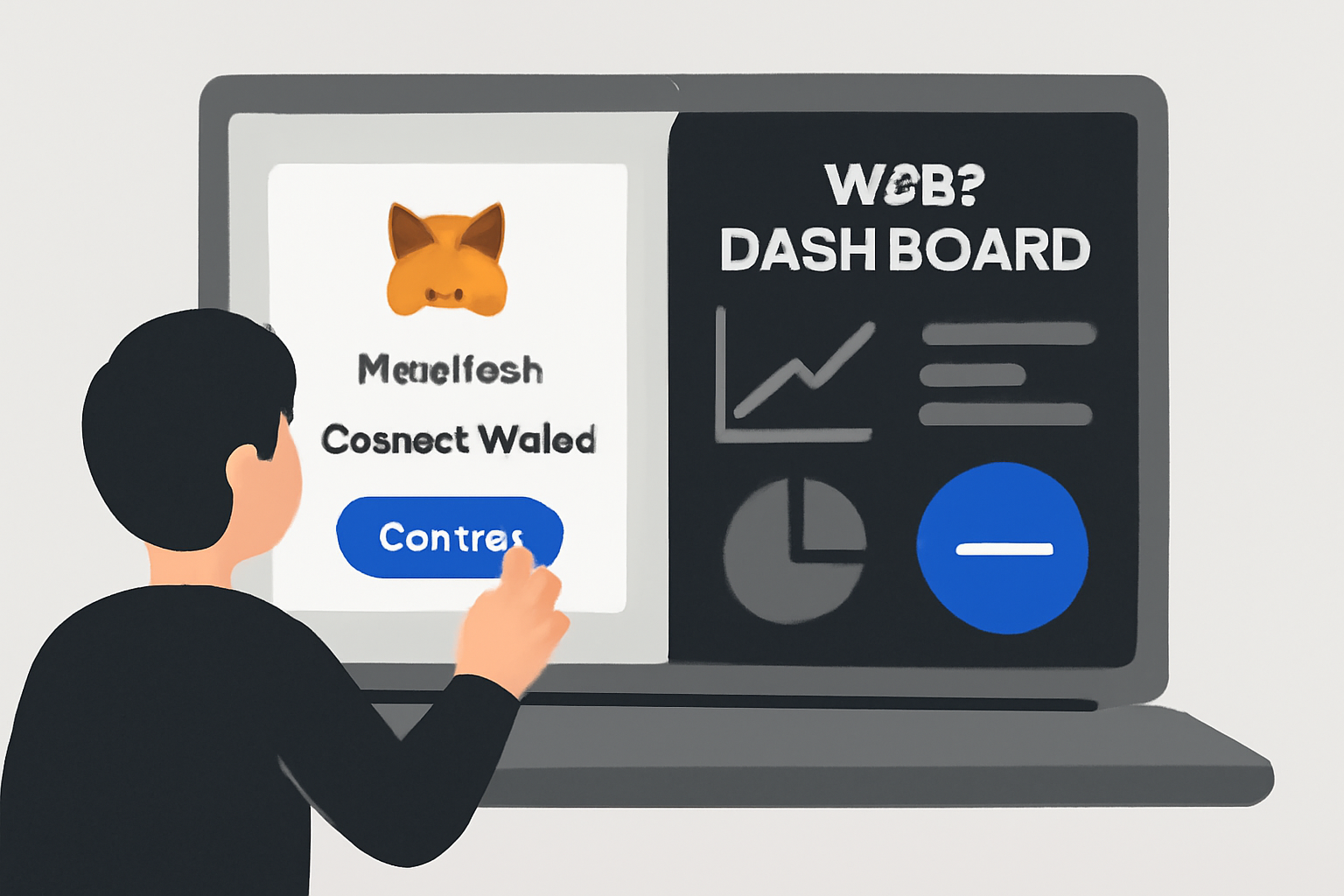 A user connecting their MetaMask wallet to a sleek Web3 dashboard interface, with Base blockchain logo visible.