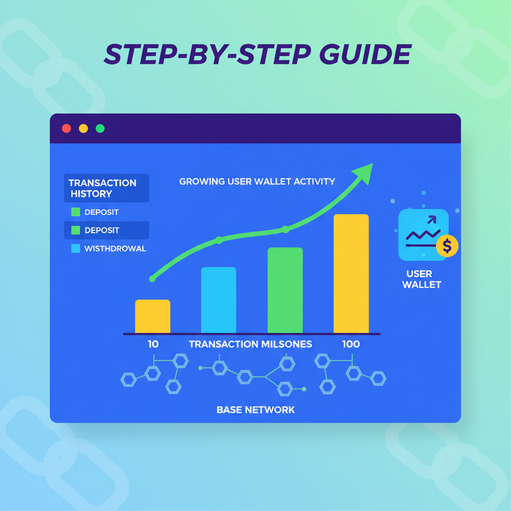 base network explorer transaction history 10 50 100 milestones chart growing user wallet activity vibrant blockchain visualization