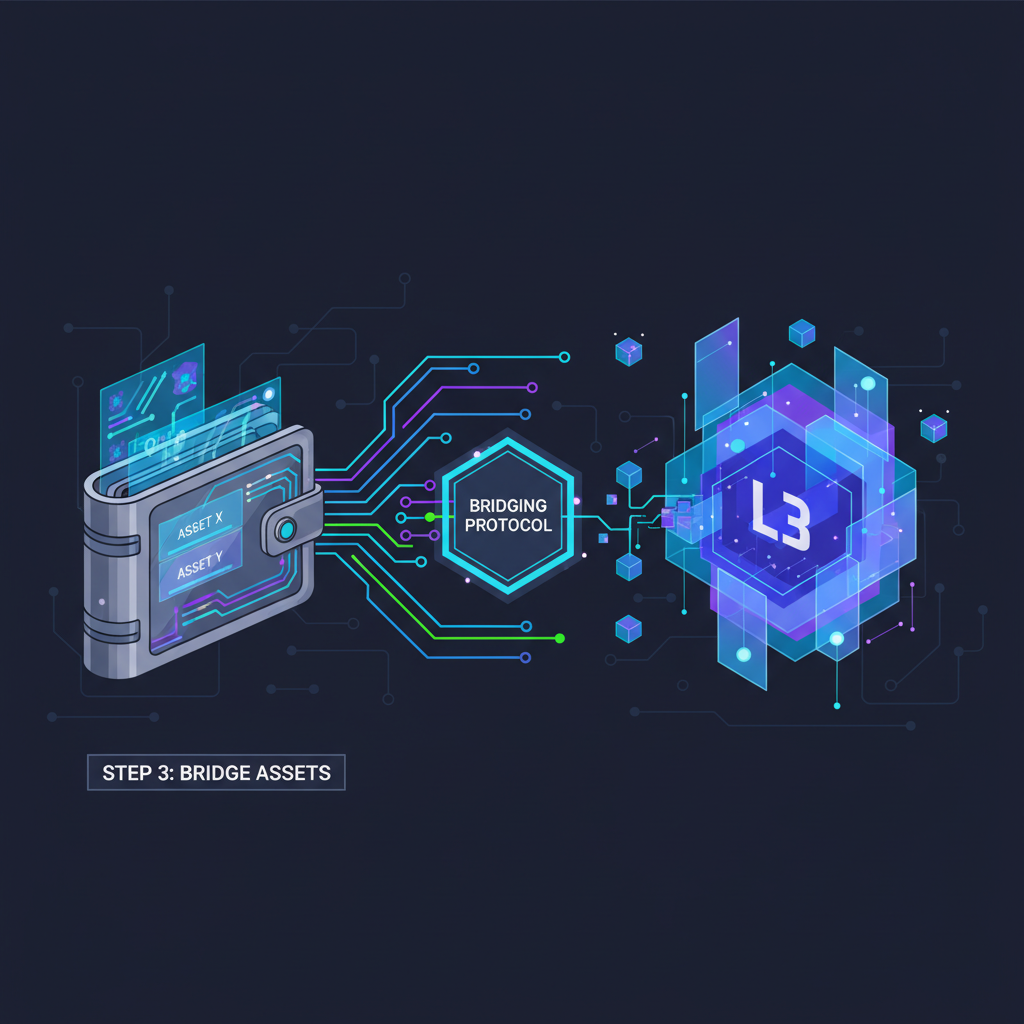 cyberpunk wallet bridging assets to glowing L3 blockchain