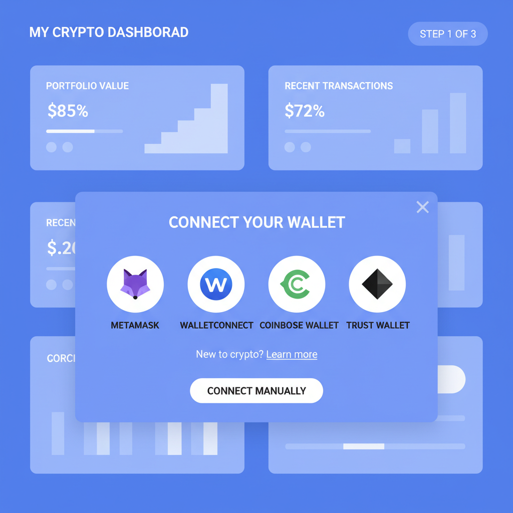 clean web3 wallet connection interface on crypto dashboard