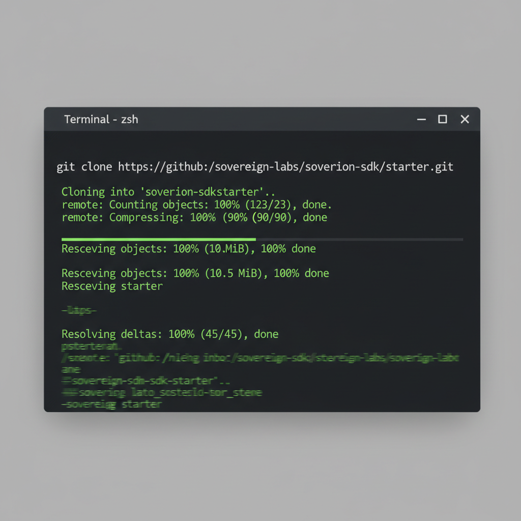 terminal window cloning github repo, code scrolling, sovereign sdk starter, dark mode developer setup