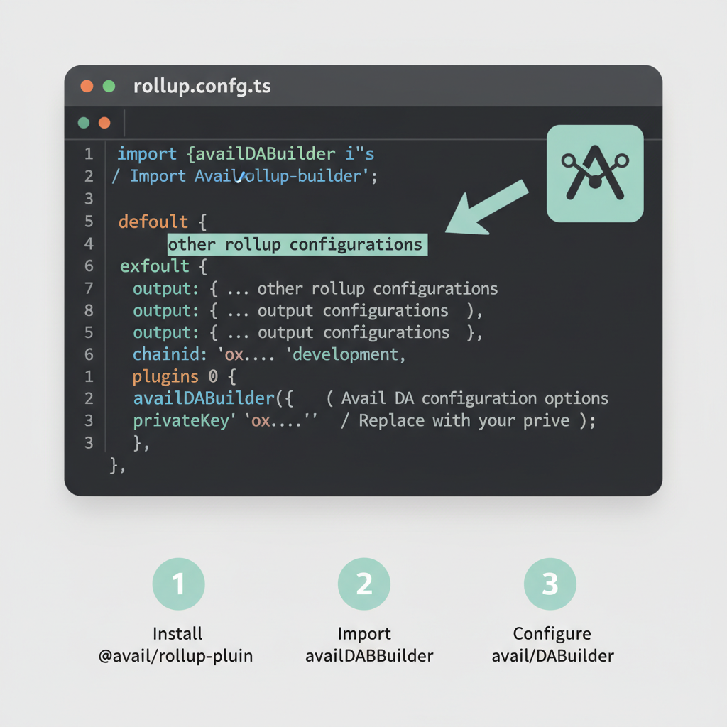 code editor configuring Avail DA layer in rollup config file typescript