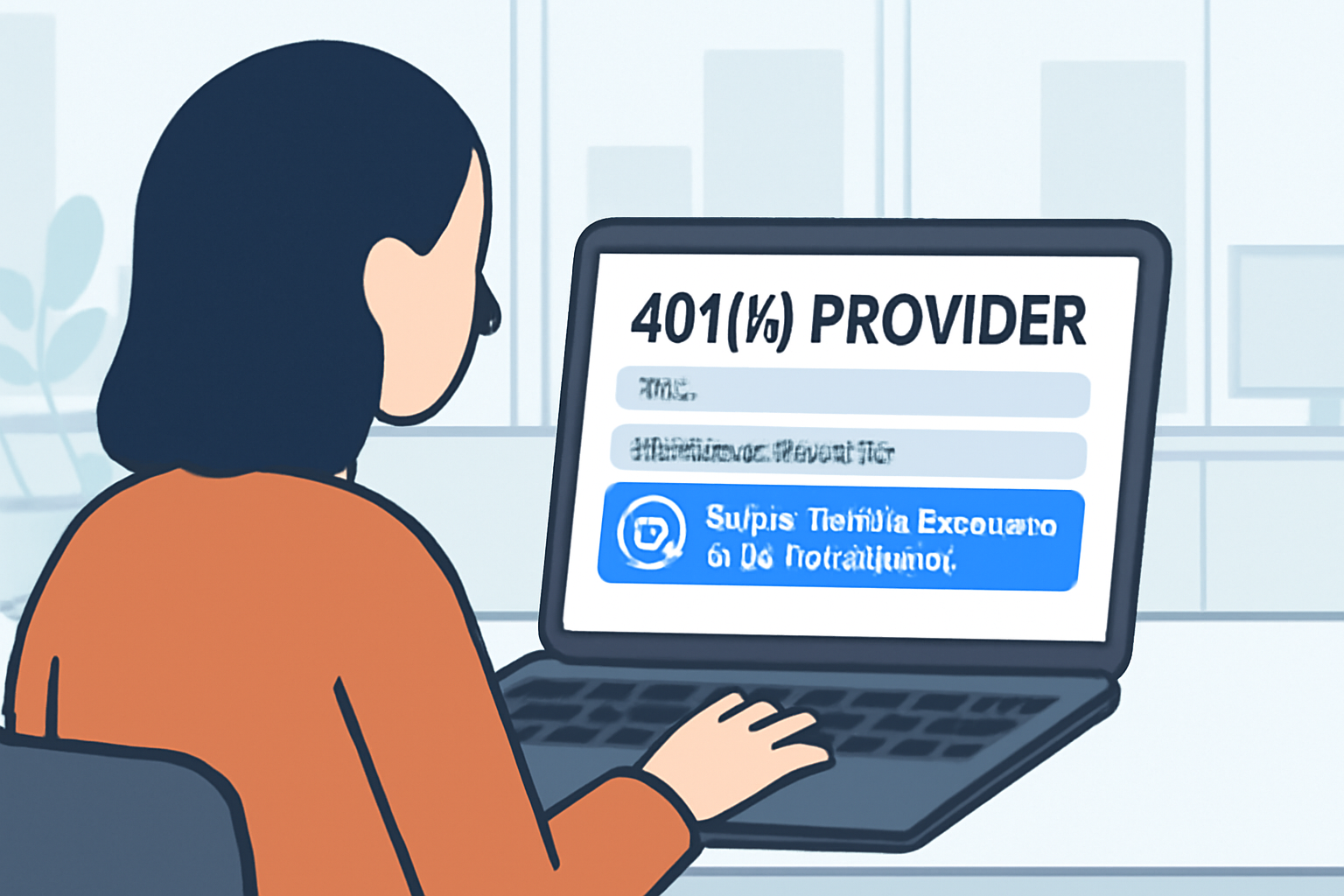 A person viewing a 401(k) provider's dashboard on a laptop, highlighting the 'Digital Assets Account' or 'Cryptocurrency' section, modern office background
