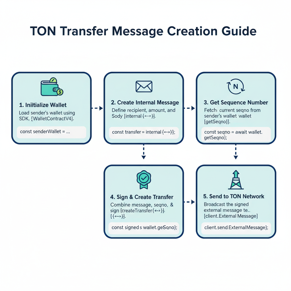 Code example building TON transfer message with SDK functions