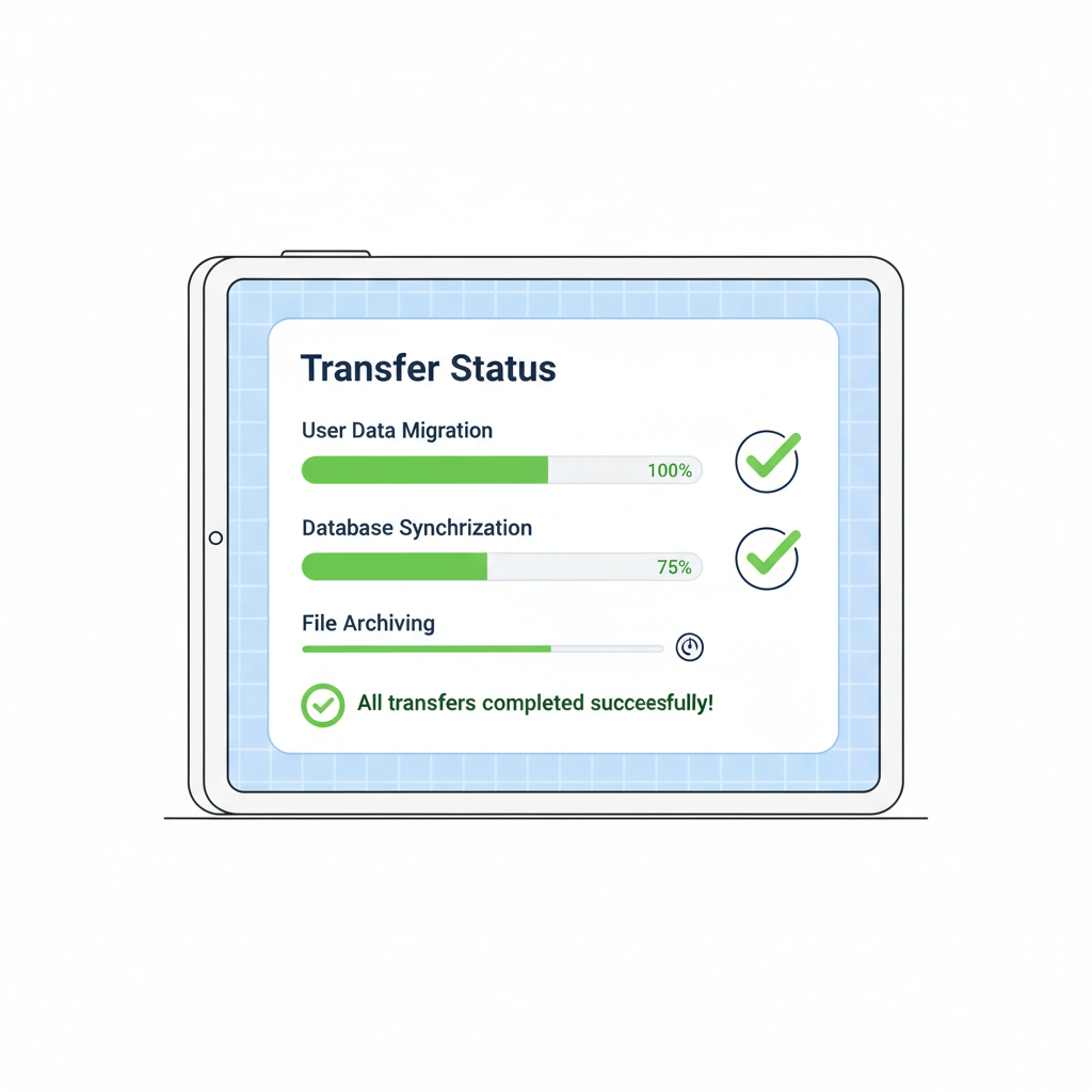 Dashboard polling transfer status with success checkmark