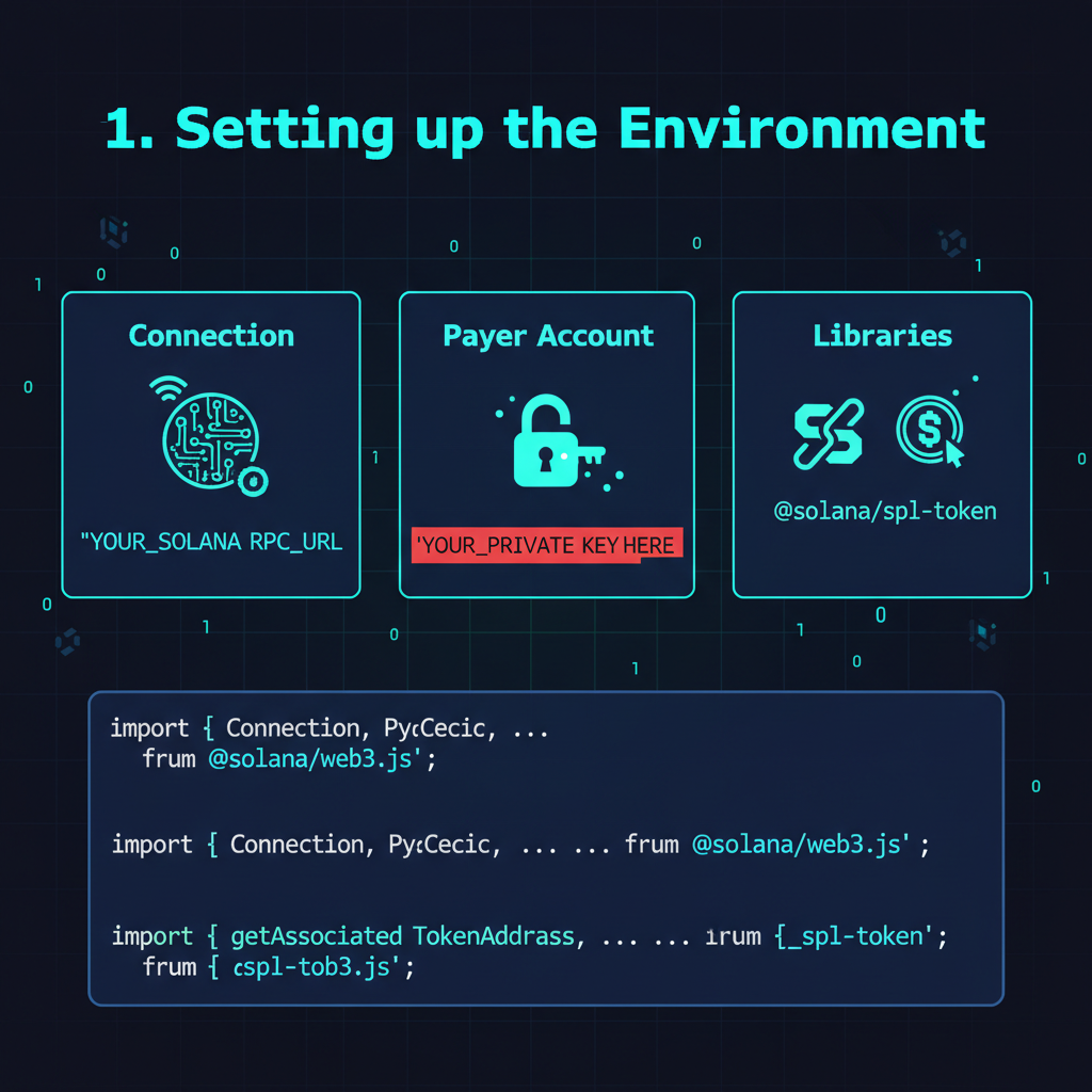 code snippet for solana usdc transfer, exploding transaction animation, dark mode hacker aesthetic