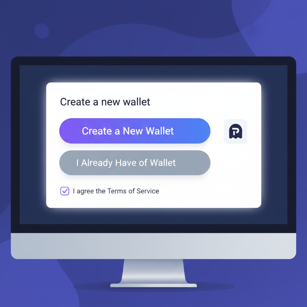 Phantom wallet creation screen on desktop, new wallet button highlighted, modern UI