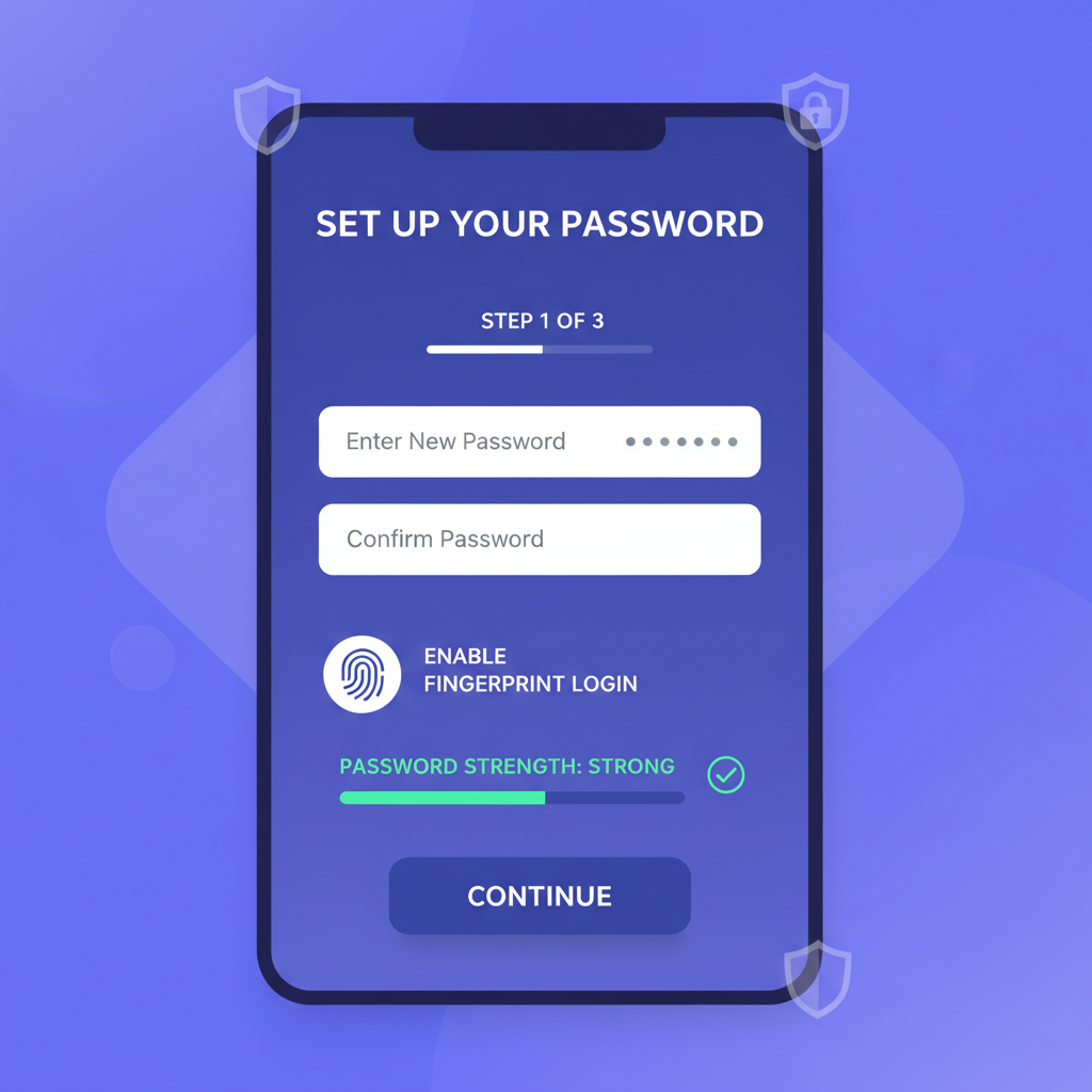 password setup screen in Phantom wallet, fingerprint icon option, strong security theme