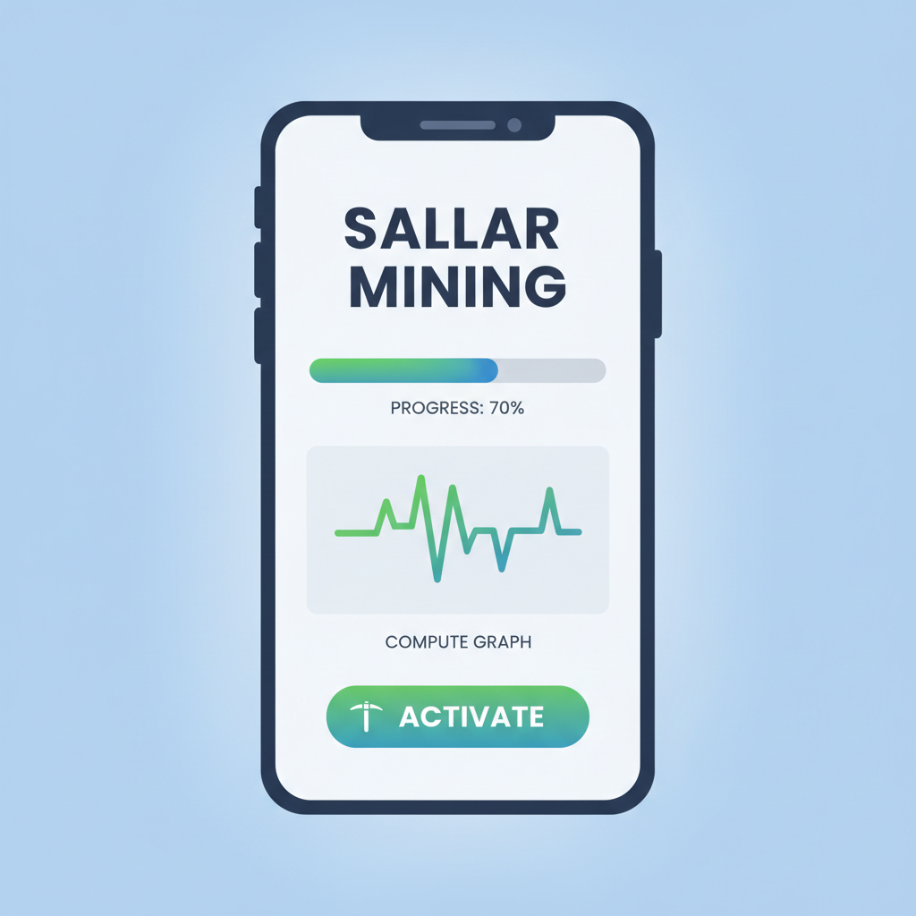 smartphone screen with Sallar mining active, progress bar and compute graph