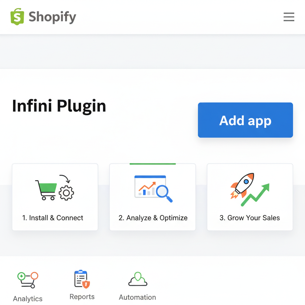 Shopify app store Infini plugin page with prominent 'Add app' blue button