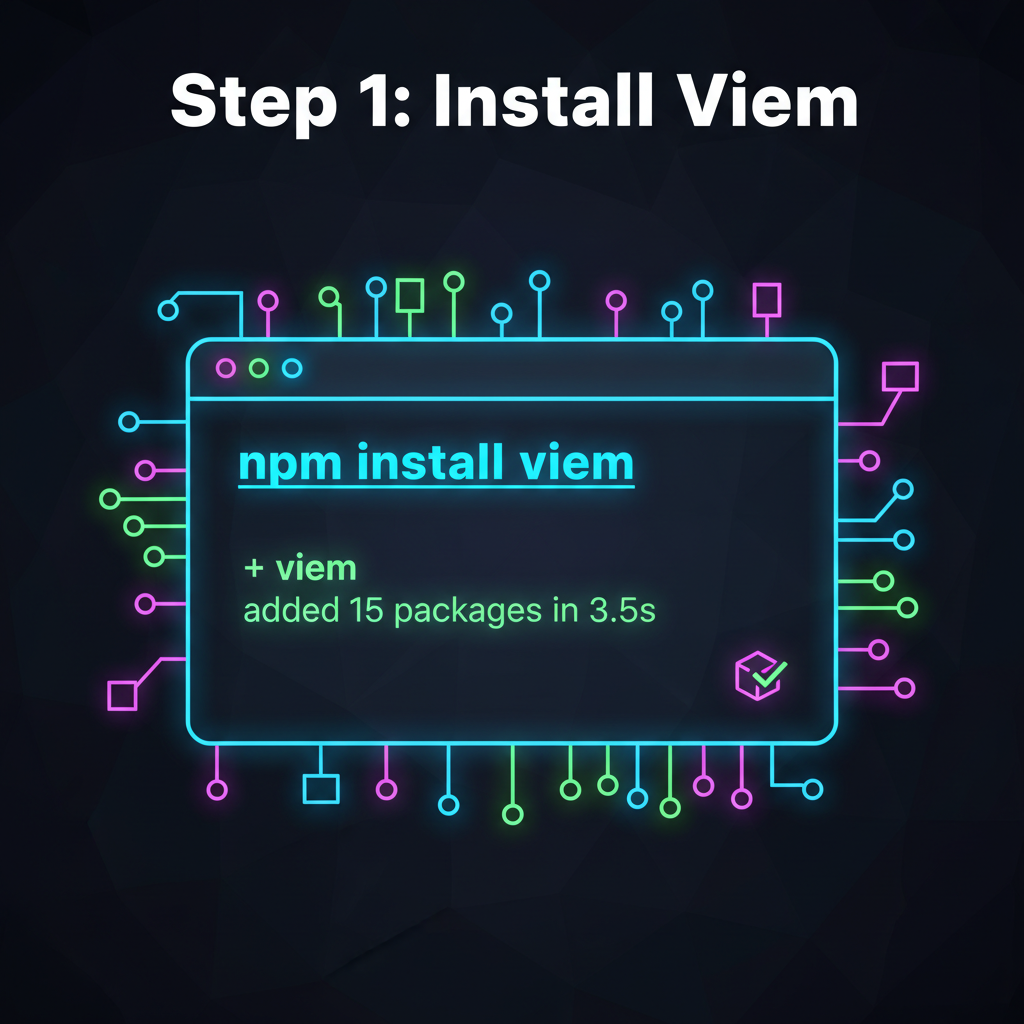 developer terminal installing viem npm, code snippets for base arbitrum chains, neon blockchain glow