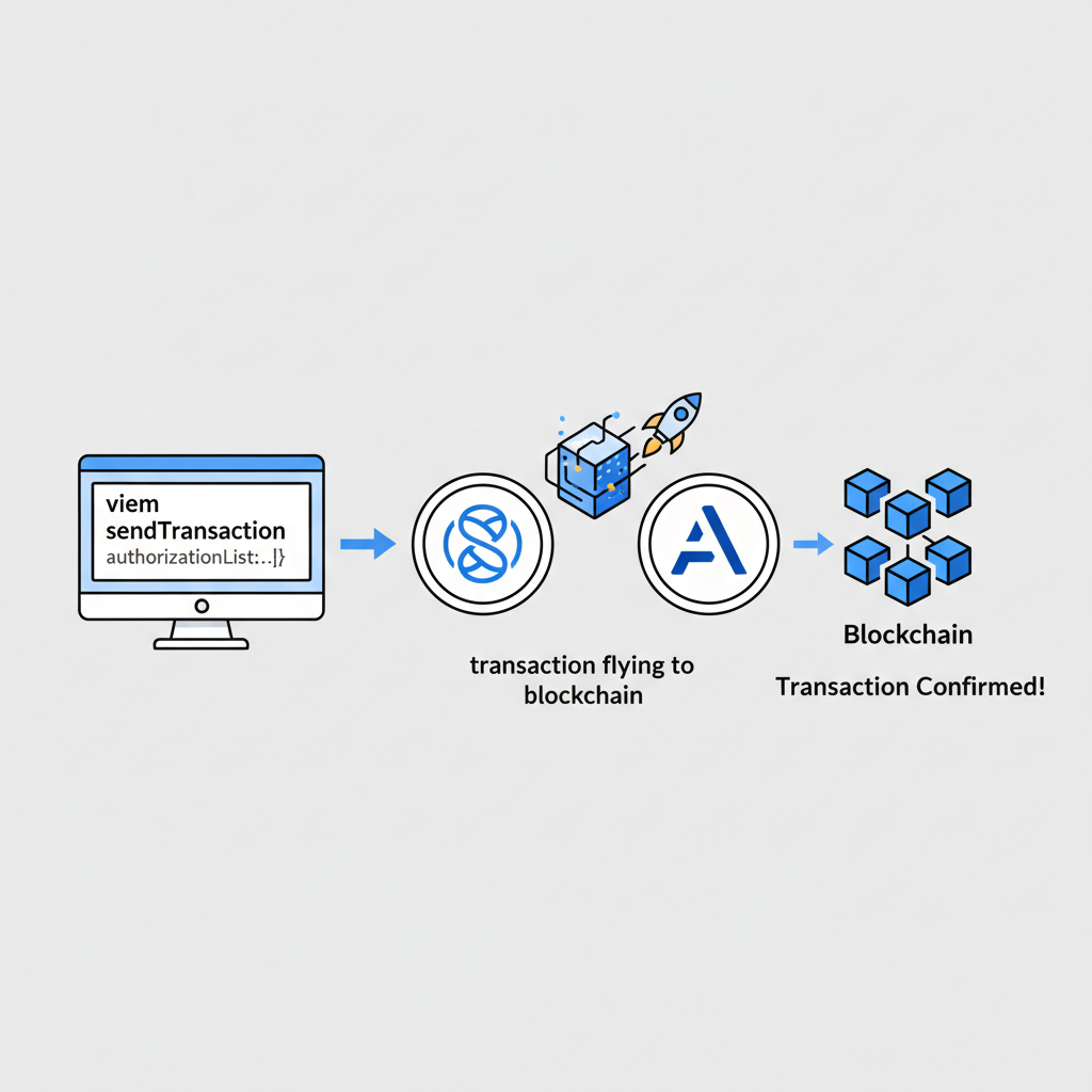 viem sendTransaction with authorizationList array, transaction flying to blockchain, Base Arbitrum logos