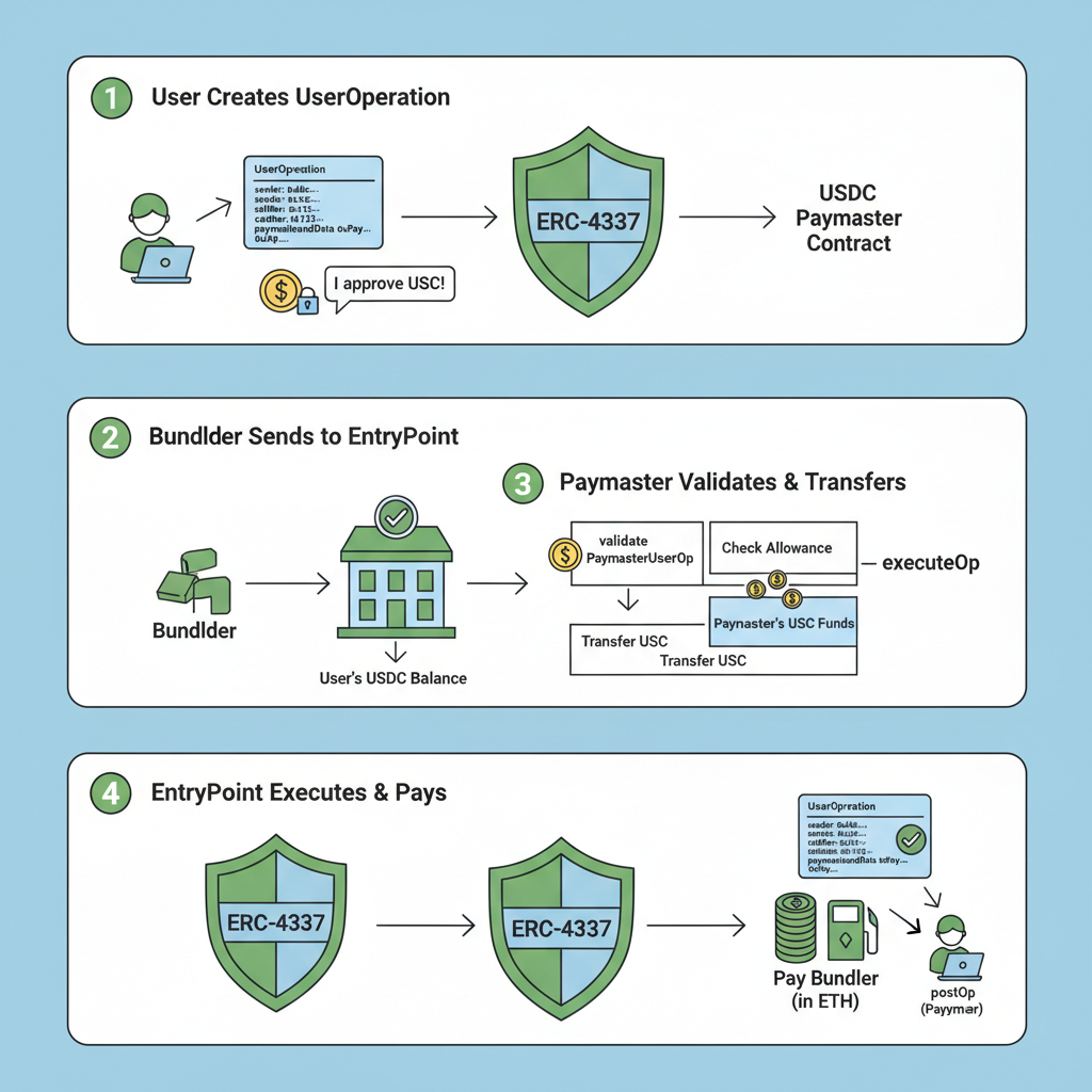 smart contract code for ERC-4337 paymaster validating USDC payment, Solidity syntax highlight