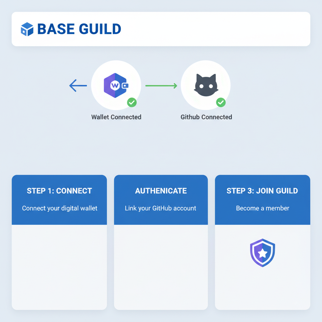 Base Guild dashboard with connected wallet and GitHub icons, crypto theme, clean UI