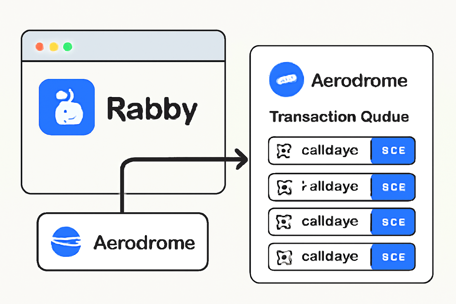 Rabby browser connected to Base DEX like Aerodrome, transaction queue list with multiple dApp calls, interactive UI