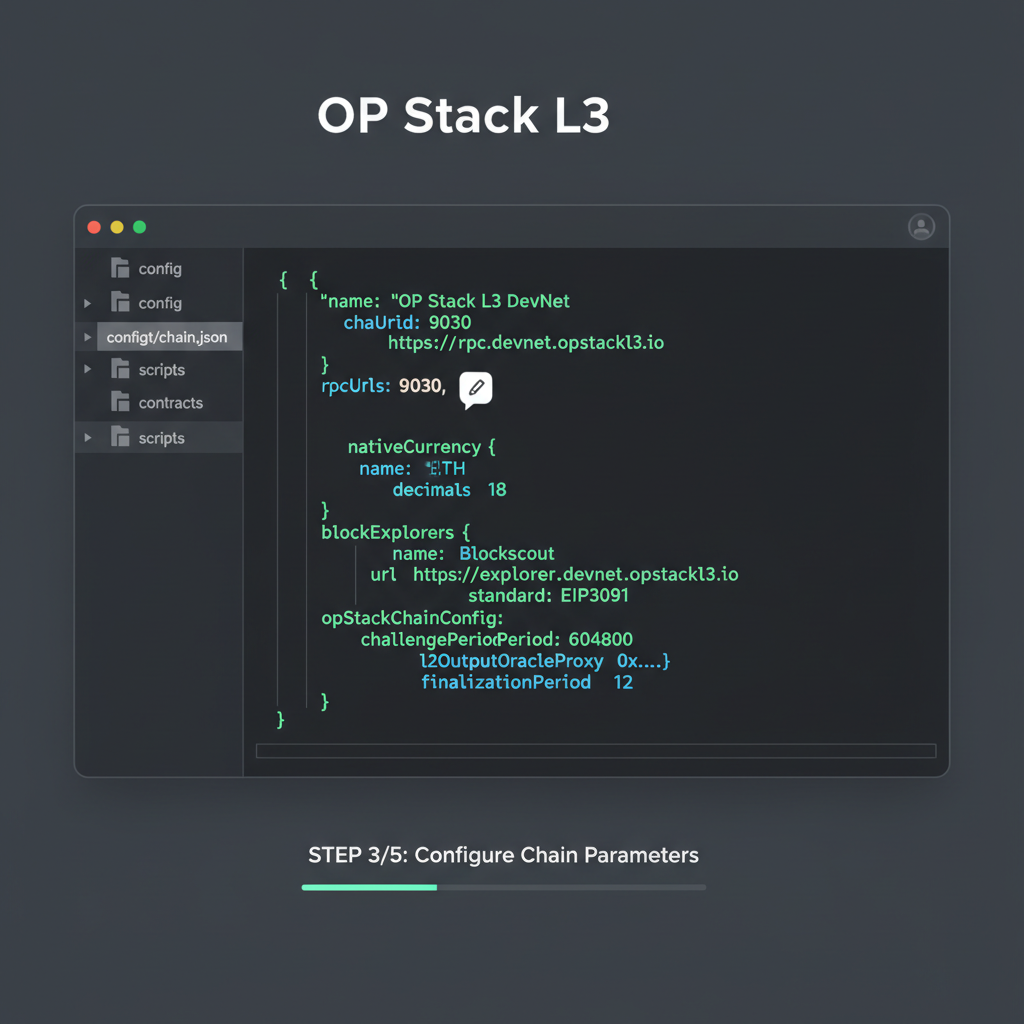 dark mode code editor configuring OP Stack L3 chain.json parameters