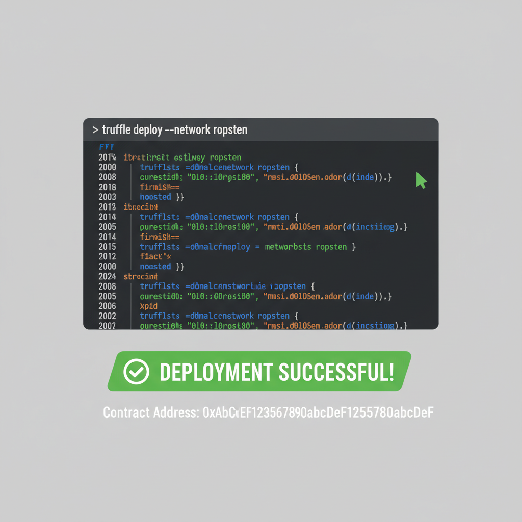 terminal running contract deployment script, success message with contract address