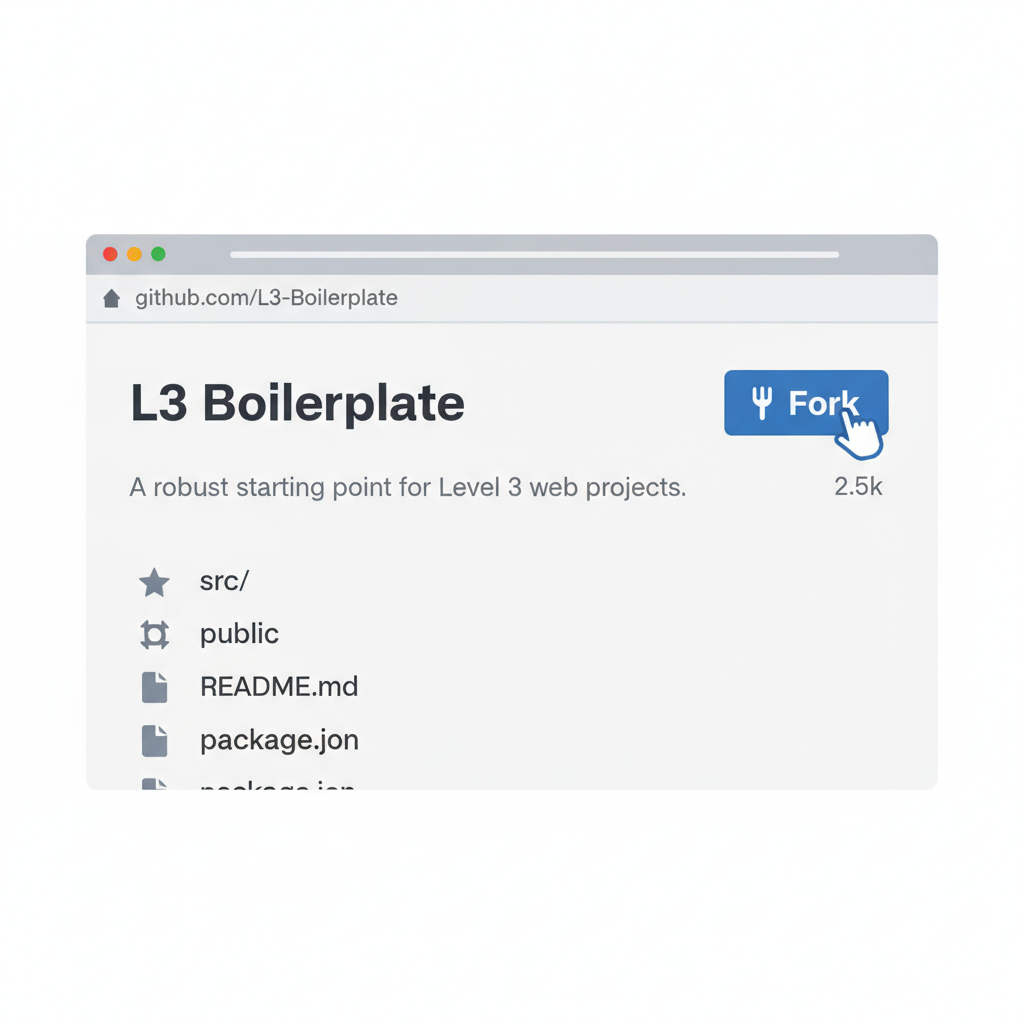 github fork button clicked on L3 boilerplate repo page, clean UI screenshot