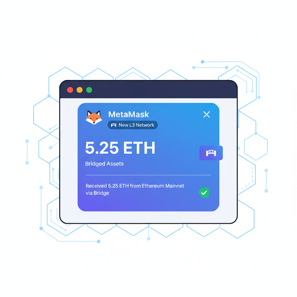 metamask wallet showing ETH balance on new L3 network after bridging