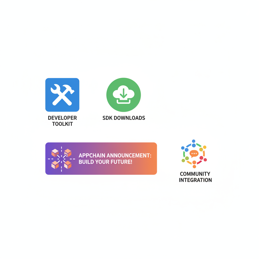 developer toolkit icons, SDK downloads, appchain announcement banner, community integration