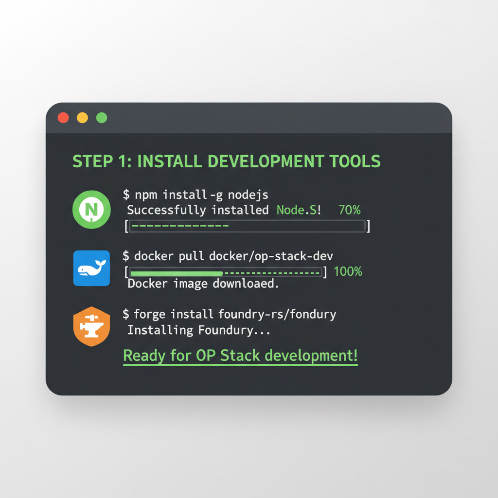 developer terminal installing Node.js Docker Foundry for OP Stack blockchain dev