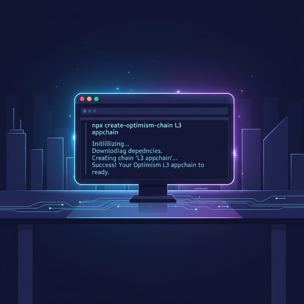 terminal executing npx create-optimism-chain L3 appchain futuristic glow