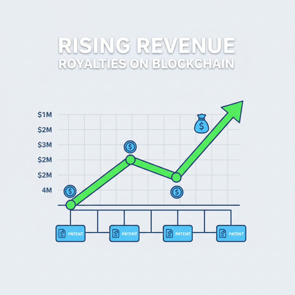rising revenue chart of patent royalties on blockchain graph