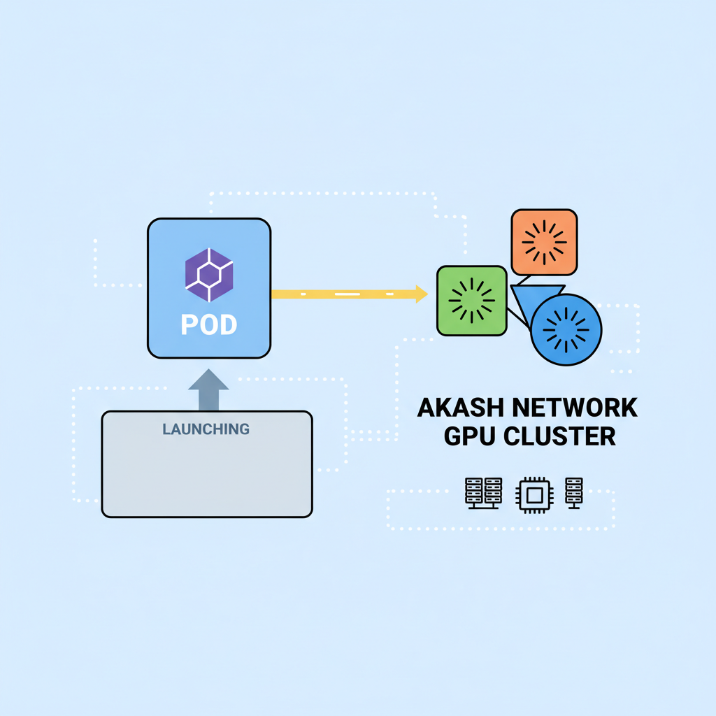 kubernetes pod launching akash network gpu cluster deployment animation